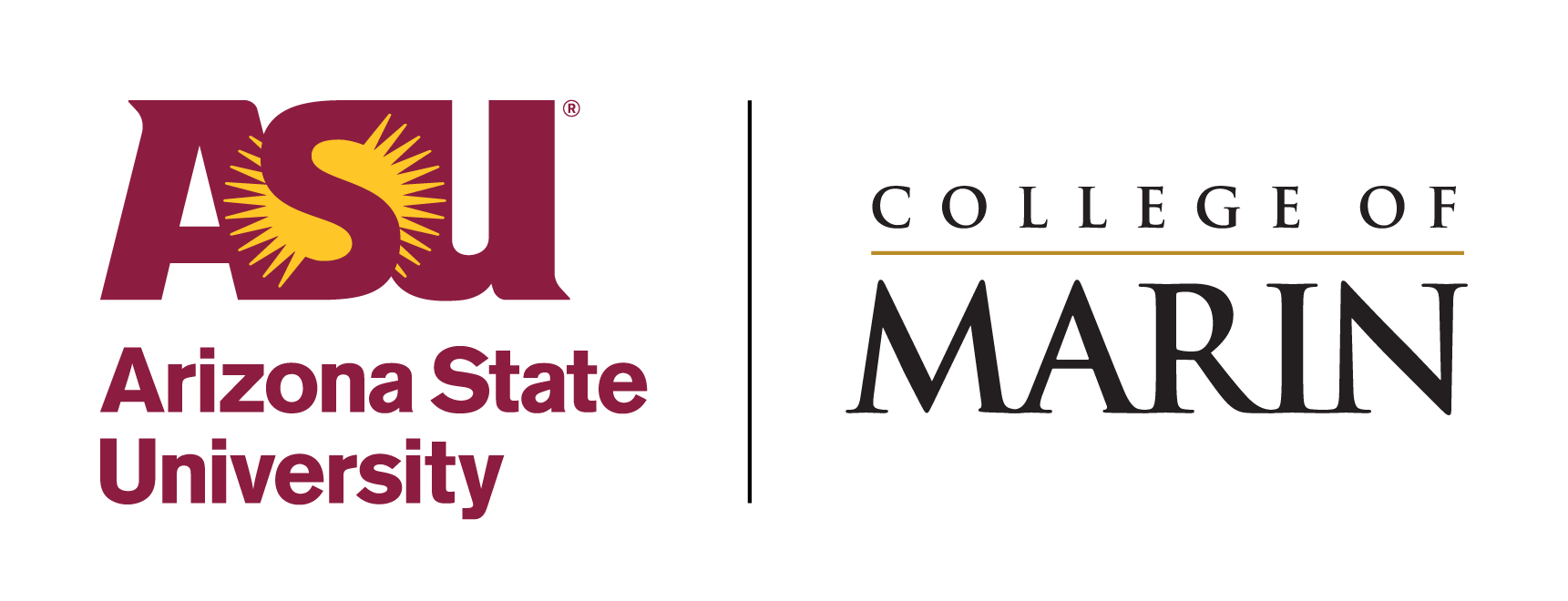 Arizona State University logo next to College of Marin logo