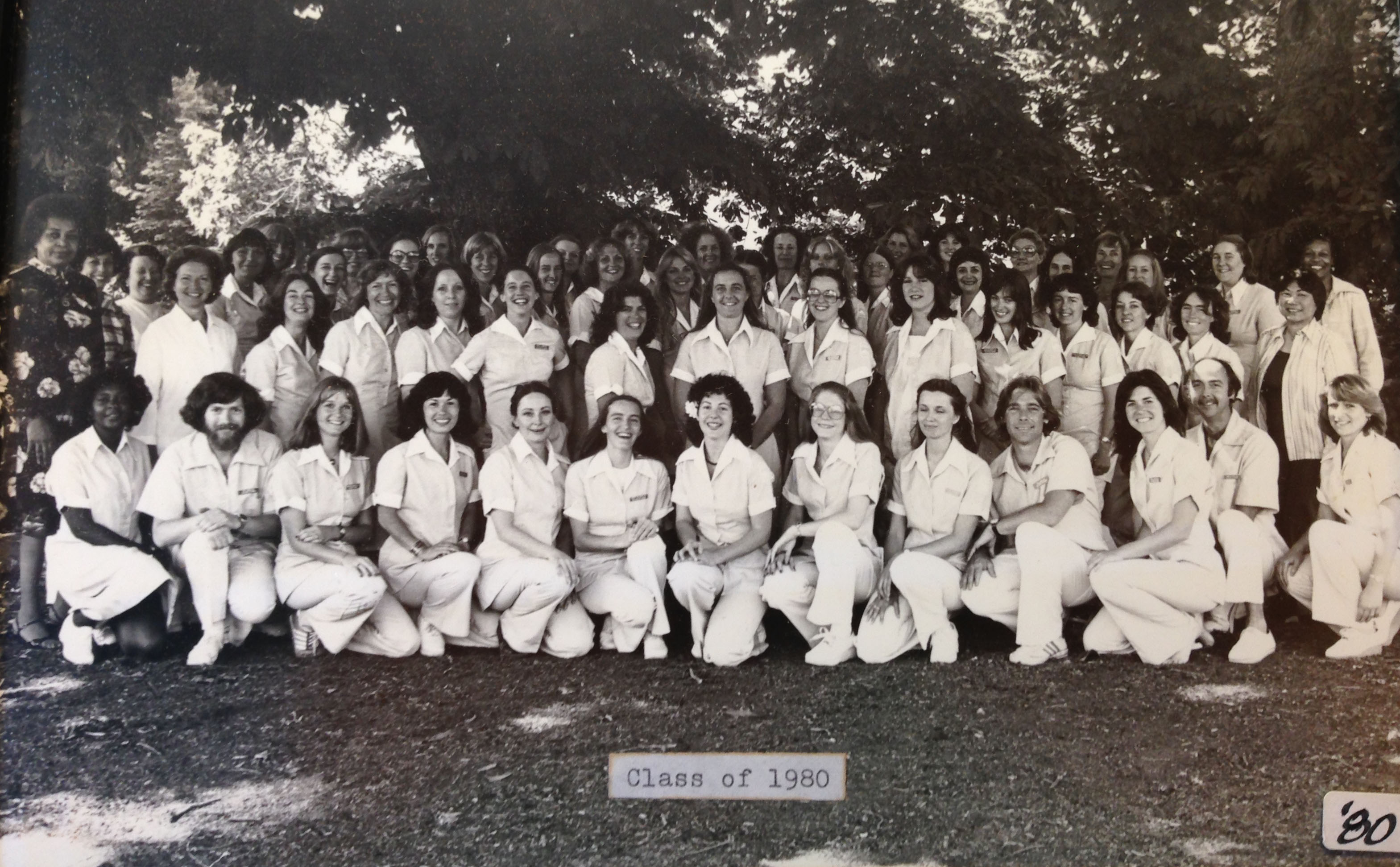 black and white photo of registered nursing class of 1980