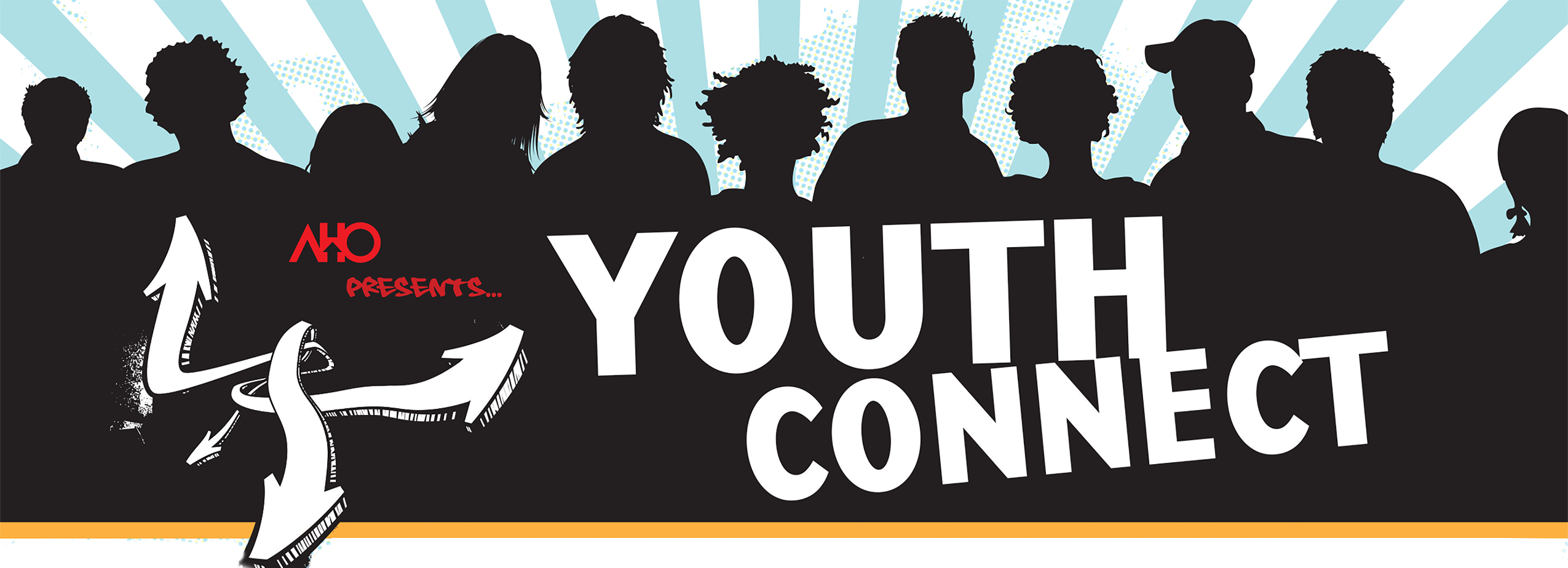 AHO Presents Youth Connect graphic with students silhouetted 