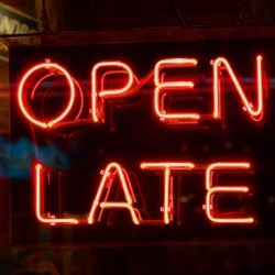 Neon sign that reads open late