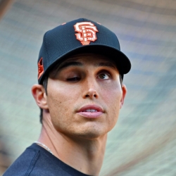 Photo of Drew Robinson in SF Giants baseball cap